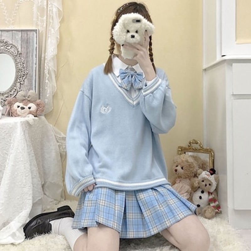 ライン入り ケーブル Vネック ニットセーター ホワイト スクール 制服 セーター 男女兼用 入学 通学 中学生 高校生 学生服 レディース メンズユニセックス09 通販 Lineポイント最大1 0 Get Lineショッピング