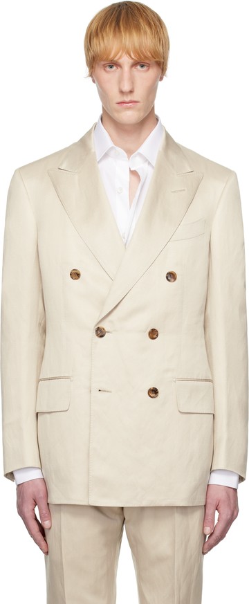 TOM FORD 米色 Silk Linen Twill Atticus DB 西装外套