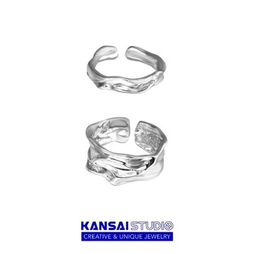 KANSAI新款錫紙褶皺戒指兩件套戒指冷淡風情侶小眾設計高級感指環