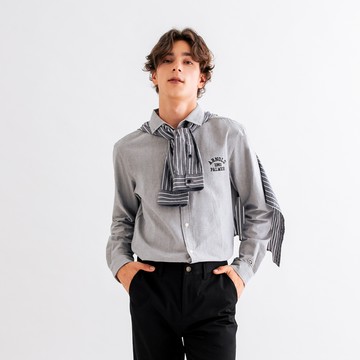 【City Casual】男裝-牛津刺繡LOGO襯衫-灰色