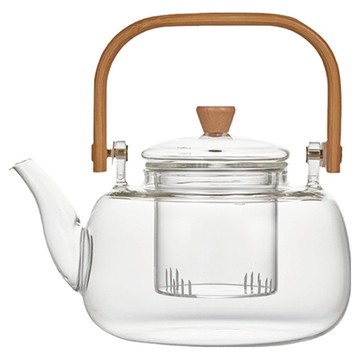 FOREVER 木柄提手高硼硅玻璃泡茶壺  1個  透明色  1L