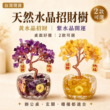 台灣現貨｜天然水晶招財樹 黃水晶紫水晶 開店櫃檯辦公桌玄關開運擺飾 發財樹聚財小物