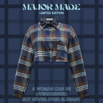 復古撞色短版格紋襯衫