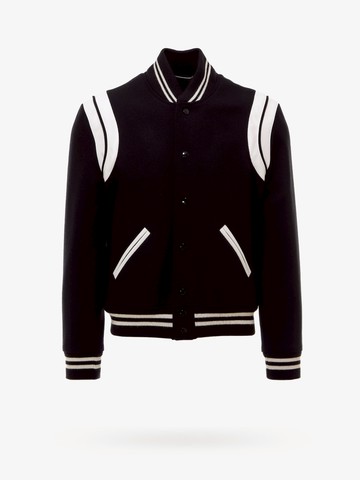 Teddy wool jacket with leather profiles - SAINT LAURENT - gender_Man