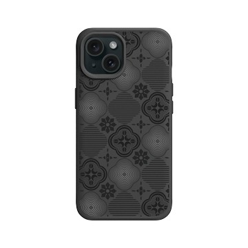 iPhone 15 SolidX 黑 - 老屋顏 Old House Face - 壓花玻璃-黑色海棠