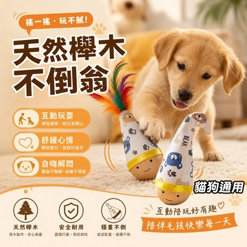 益智玩具 寵物天然櫸木 互動放電 不倒翁設計 不倒翁玩具 貓狗通用 互動玩具 羽毛逗貓棒 漏斗造型 自嗨解悶 陪伴玩具