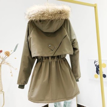 派克服女2025年春新款韓版歐貨寬松連帽棉衣短款仿獺兔毛內膽棉服