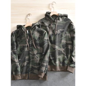 重水洗毛圈棉 春季新款外貿男裝尾貨綠迷彩套頭寬松連帽休閑衛衣