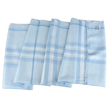 BURBERRY 英倫風格紋羊毛桑蠶絲混紡披巾圍巾(藍)