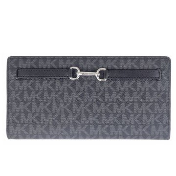 MICHAEL KORS Jet Set 黑灰色MK滿版防水布對開長夾