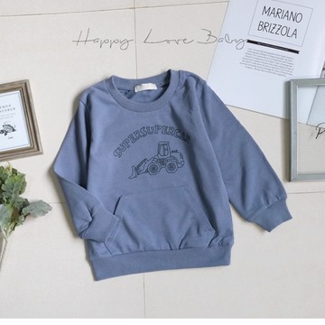 童趣拐手鏟土機前口袋舒適棉質長袖上衣 秋冬童裝 男童上衣 男童長袖 男童棉T 長袖上衣 秋冬上衣