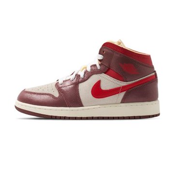 Nike Air Jordan 1 Mid SE 大童 米白紅 運動 中筒 喬丹 AJ1 休閒鞋 HF3196-100
