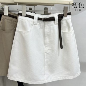 初色 純色工裝A字包臀高腰顯瘦短裙半身裙-共2色-12581(M-2XL可選)