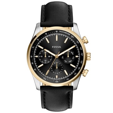 FOSSIL Sullivan 紳士雅痞三眼多功能手錶-黑/44mm BQM7165