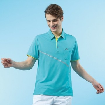 Per GIBO T網眼男版短POLO衫(PT222907)翡翠綠/亮黃
