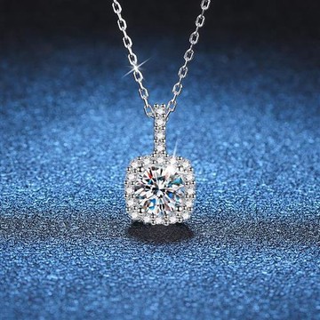 【巴黎精品】莫桑鑽項鍊925純銀吊墜-立體滿鑽1克拉鎖骨鍊女飾品a1cn56