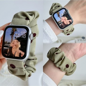 【台灣出貨】波點髮圈錶帶 大腸圈錶帶 適用 Apple Watch 彈性髮圈設計 SE S12 S11 46mm  女士
