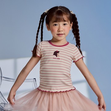 CACO-白雪公主條紋坑條上衣-童【J3DI025】