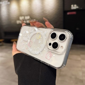 韓風貓咪頭像適用蘋果17/16手機殼iPhone15plus磁吸殼14promax透明硬殼13透氣大孔12夏季11防摔