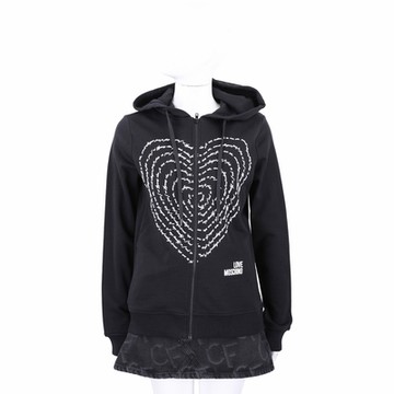 LOVE MOSCHINO 草寫字母標語黑色拉鍊棉質連帽運動衫 外套