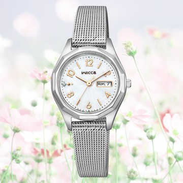 CITIZEN 星辰 Wicca 少女系列 太陽能優雅米蘭帶淑女腕錶-銀色 KH3-517-11