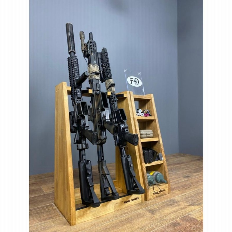 木製ガンラック　サバゲー WOODWORKS ガンラック 3丁掛 (色：ライトブラウン) 木製 日本製