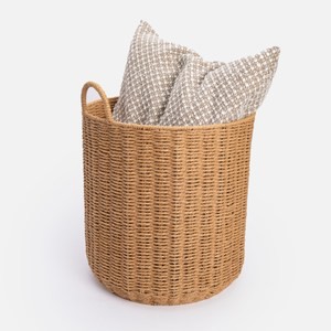 艾禮思手工編織紙繩提把落地收納籃 圓形