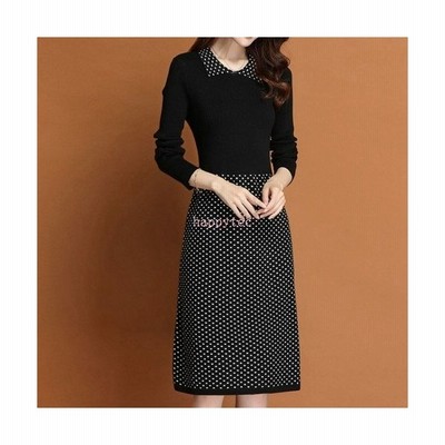 ワンピース レディース ファッション 代 きれいめ 上品 女性 秋 冬 ニットワンピース 襟付き 長袖 切り替え ひざ丈 秋冬 通販 Lineポイント最大get Lineショッピング