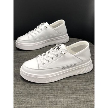 真皮小白鞋女2025新款春季皮面運動休閑鞋子顯腳小厚底百搭松糕鞋