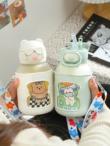 水杯女玻璃杯可愛學生帶吸管式便攜高顏值兒童牛奶瓶喝水大肚杯子