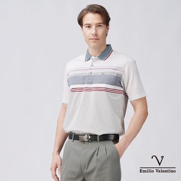 Emilio Valentino范倫鐵諾男裝舒適精梳棉胸袋休閒POLO衫_紅灰白(15-4V8932)