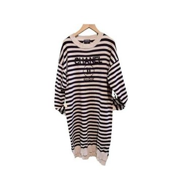 【二手精品 9.9成新】CHANEL香奈兒白條紋針織洋裝(剪水洗標) 編號S78