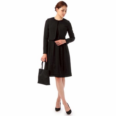 WORLD FORMAL SELECTION(ワールド フォーマル セレクション) 【礼服・喪服・ブラックフォーマル】SOIR PERLE ノーカラージャケット&リボンベルト付きワンピースアンサンブル