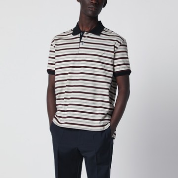 Ivory/garnet striped cotton polo shirt
