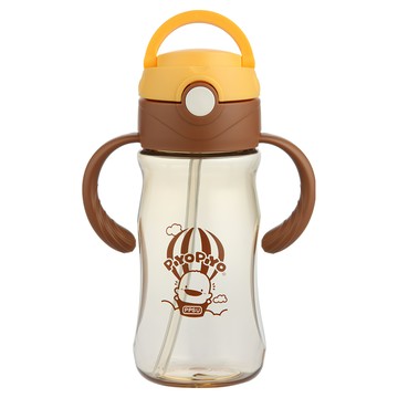 PiYOPiYO 黃色小鴨 夢想高飛PPSU握把水杯 PPSU醫療級原料 彈跳杯蓋 握把防滑線條設計 握把可拆除  棕色  330ml  1個