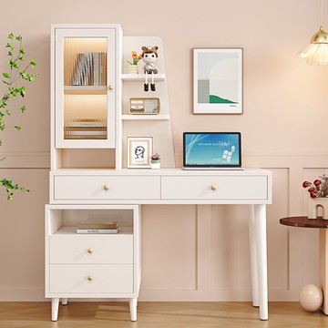 實木學生書桌書架電腦桌辦公桌家用寫字桌學習桌奶油風可伸縮桌子365YJ 公司貨 快速寄出