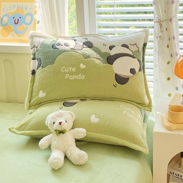 冬季加厚牛奶絨枕套48x74卡通珊瑚絨枕頭套一對家用雪花絨枕芯套