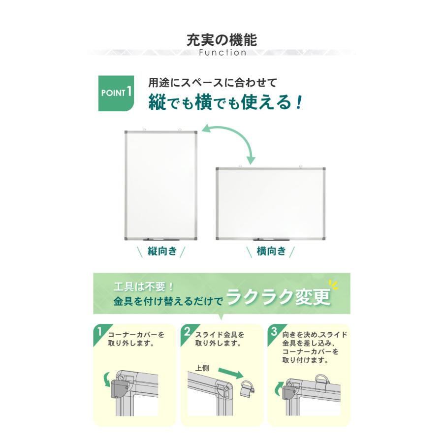 lookit ホワイトボード 壁掛け 無地 1800x900 180x90 掲示板 スチール 縦横両用 マーカー 粉受 ペントレー付き マグネット対応 吊り金具 WB-SK1890