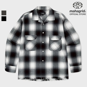 [MAHAGRID] 剪裁法蘭絨格紋襯衫_韓風CUT OFF FLANNEL CHECK SHIRT