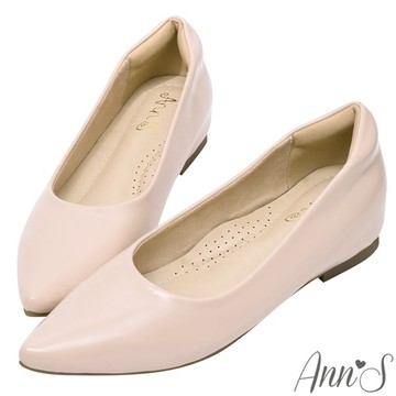 Ann’S訂製加寬楦-素面 內增高小坡跟楔型尖頭鞋3.5cm-杏