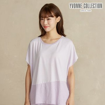 YVONNE 以旺傢飾 【竹纖維】細條紋剪接連袖上衣-薰衣草紫