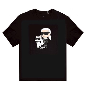 KARL LAGERFELD 卡爾 Q版老佛爺貓咪棉質短T恤.黑