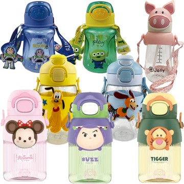 Disney 吸管水壺 吸管杯 迪士尼 動物水杯 喝水杯 斜槓水瓶 兒童水壺 BIBI 背帶雙飲水瓶 學習杯 Jolly