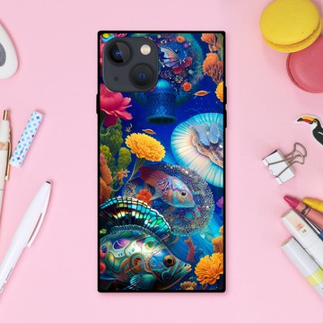 色彩鮮豔如鮑魚貝殼般閃耀的深海魚 方形手機殼【強化玻璃處理】支援 iPhone16