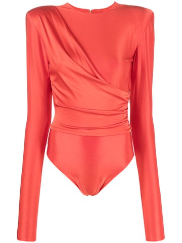 Alexandre Vauthier - draped satin long-sleeve bodysuit - women - Viscose/Elastane - 38 - Red