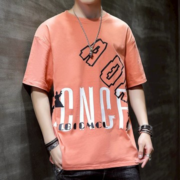 時尚棉質男士潮流圓領印花短袖t恤個性寬松大碼時尚體恤男上衣潮