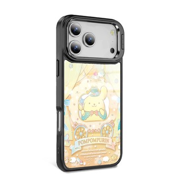 iPhone全系列軍規防摔合金框隱形立架鏡面磁吸殼-馬車布丁狗-黑框