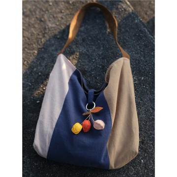 Sapana秋冬大地色小眾美拉德森系文藝拼色棉麻大容量單肩包帆布包