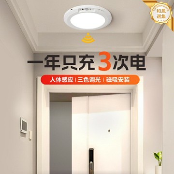 【開門即亮】感應吸頂燈 磁吸充電燈 免佈線安裝 自動人體感應 無極調光三色變光 入戶門走廊過道必備