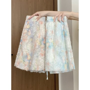 loannina 碎花 花苞裙褲 休閒短褲 闊腿褲 oversize 寬鬆褲子 高腰寬褲 三分短褲 褲子女